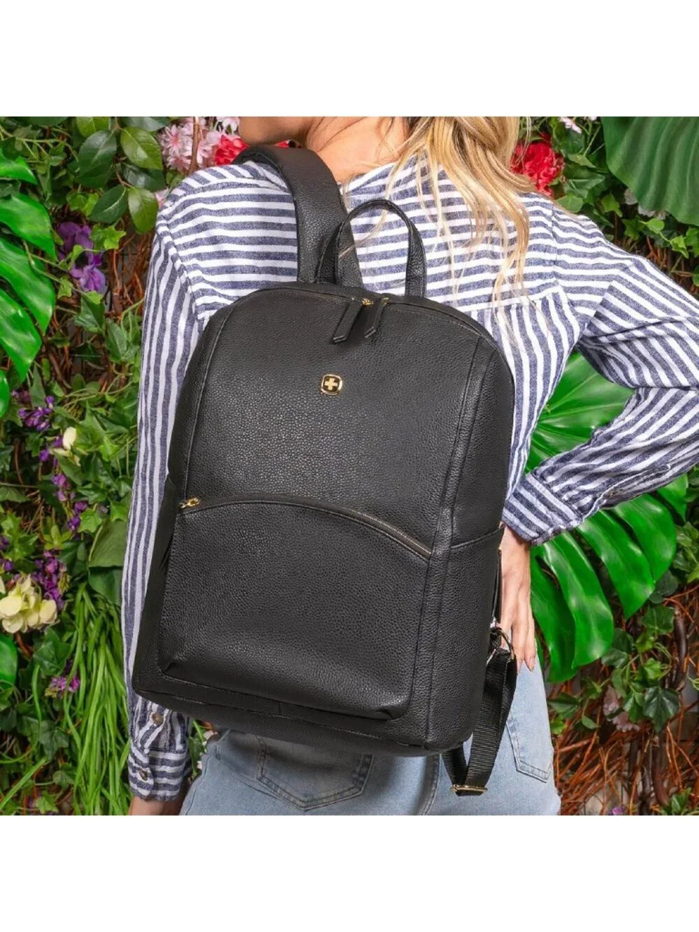 SwissGear Serenity Luxe Black Faux Leather Laptop Backpack - Small Fits 13